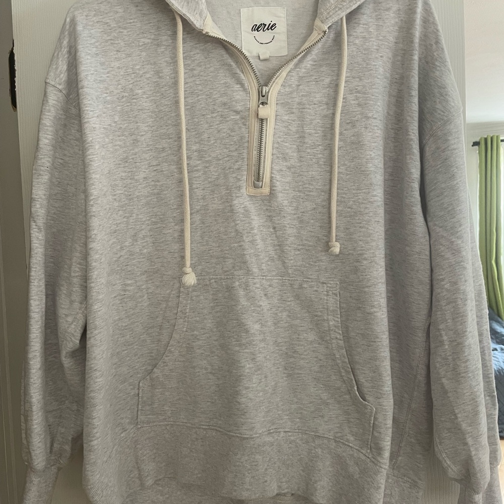 Aerie Gray Zip Up Sweater with Relaxed Fit